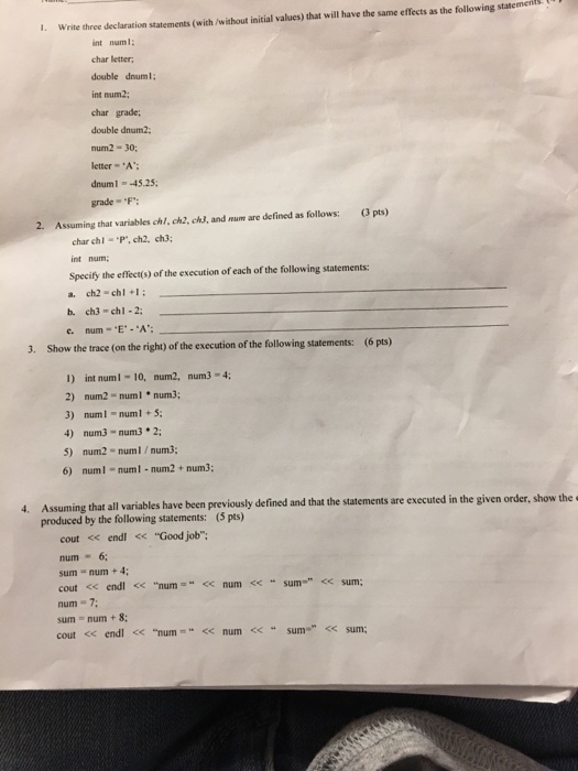 Solved write three declaration statements (with /without | Chegg.com