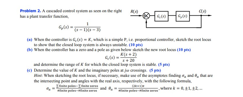 Solved Problem 2. A cascaded control system as seen on the | Chegg.com
