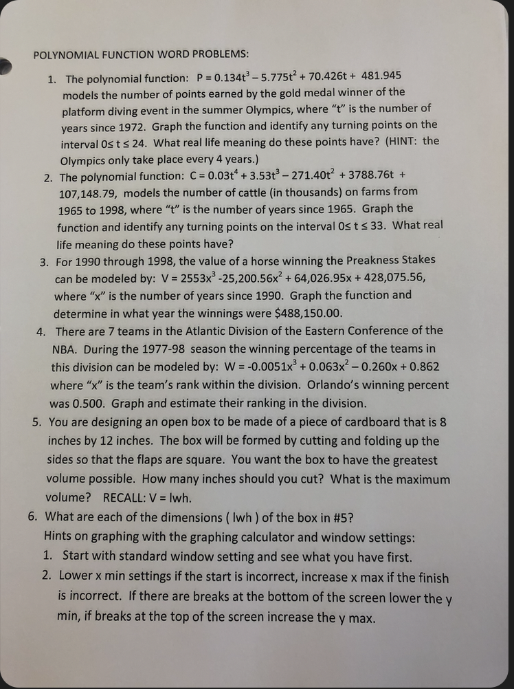 POLYNOMIAL FUNCTION WORD PROBLEMS: 1. The polynomial | Chegg.com