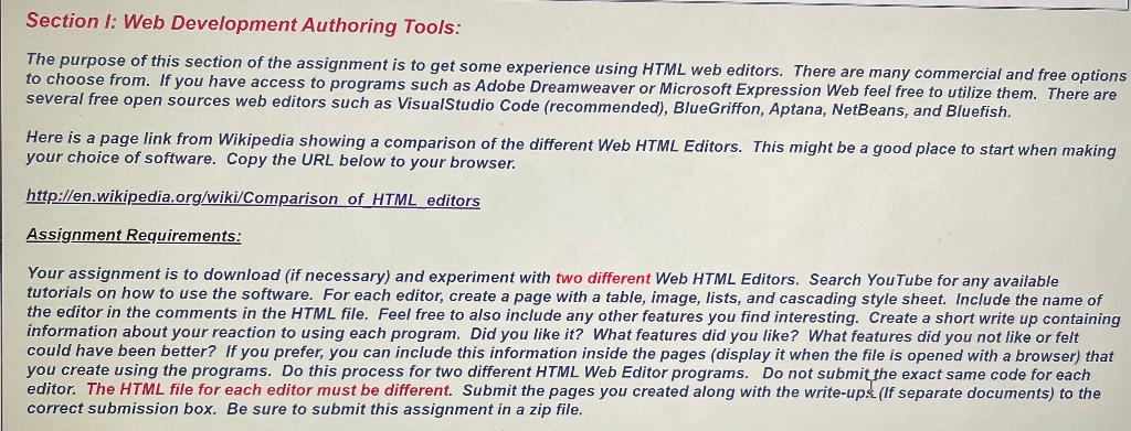 Solved Section 1: Web Development Authoring Tools: The | Chegg.com