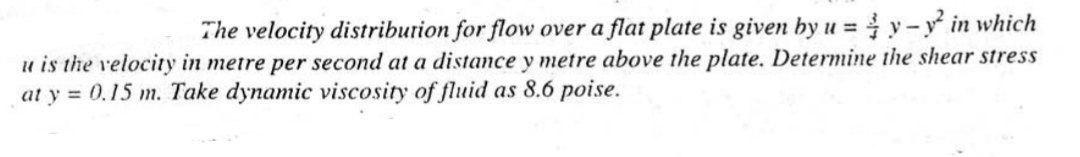 Solved The velocity distribution for flow over a flat plate | Chegg.com