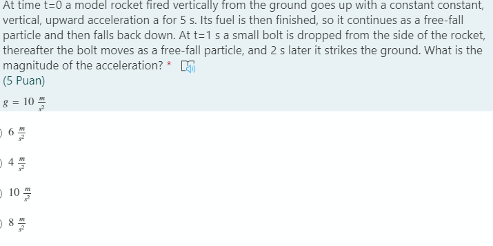 Solved At time t=0 a model rocket fired vertically from the | Chegg.com