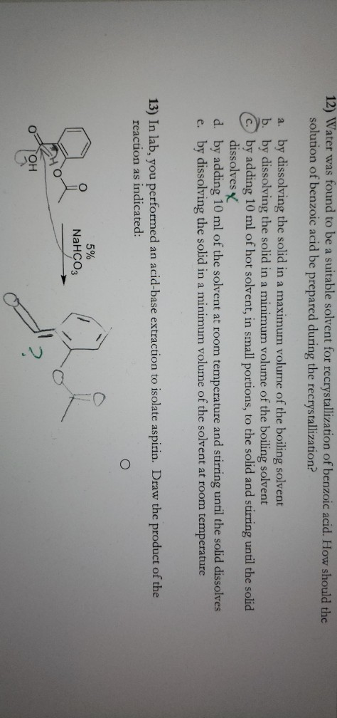 Solved 12) Water was found to be a suitable solvent for | Chegg.com