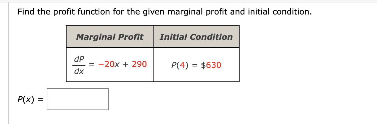 Solved Find the profit function for the given marginal | Chegg.com