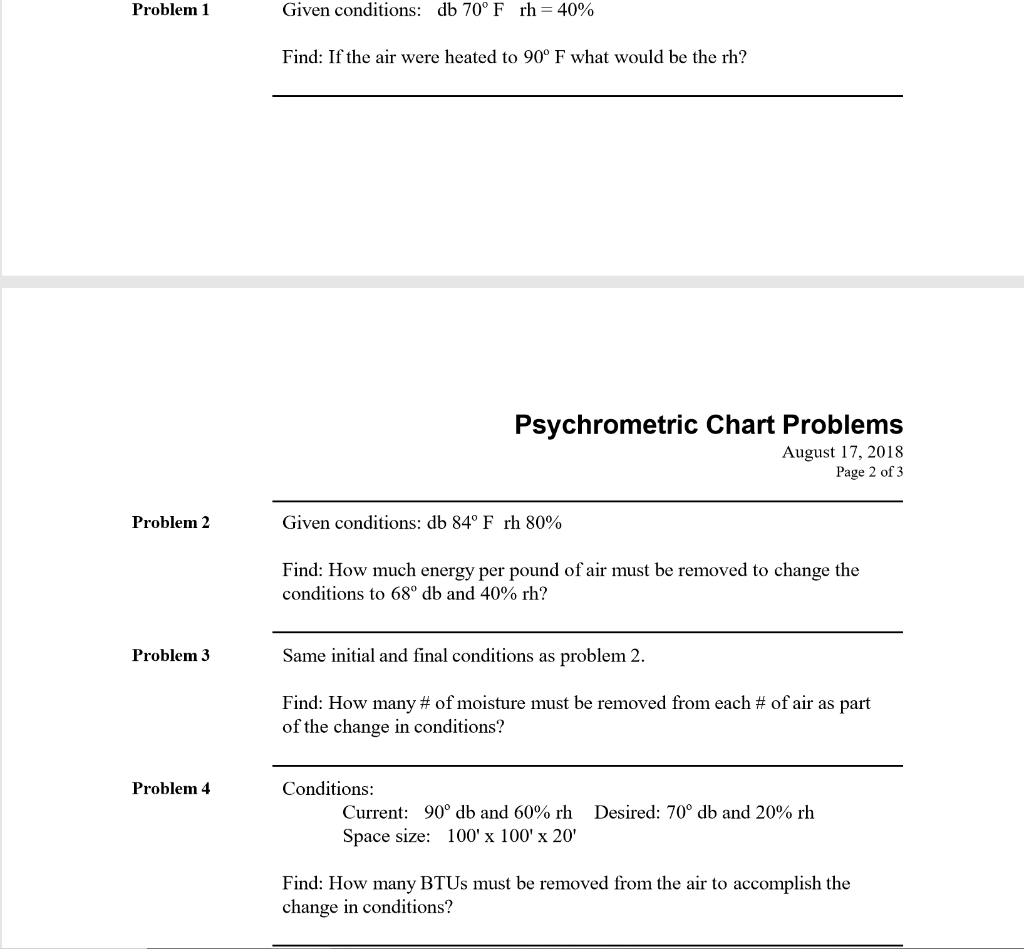 Solved Problem 1 Given Conditions Db 70 F Rh 40 Find Chegg Com