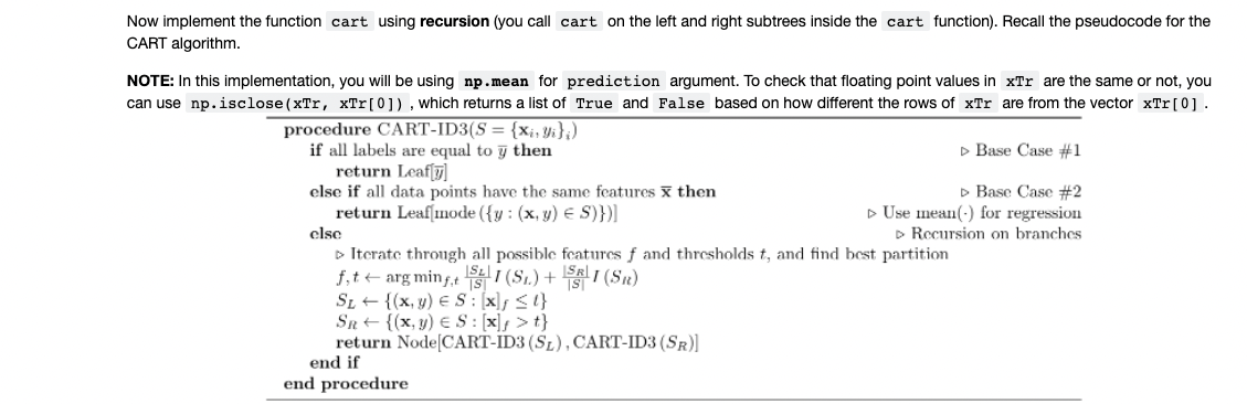 Solved I need help with Implementing Cart Algorithm in | Chegg.com