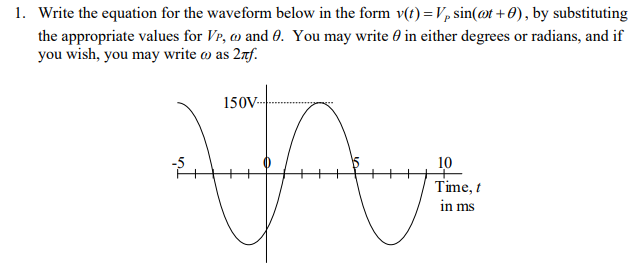 Solved 1. Write the equation for the waveform below in the | Chegg.com