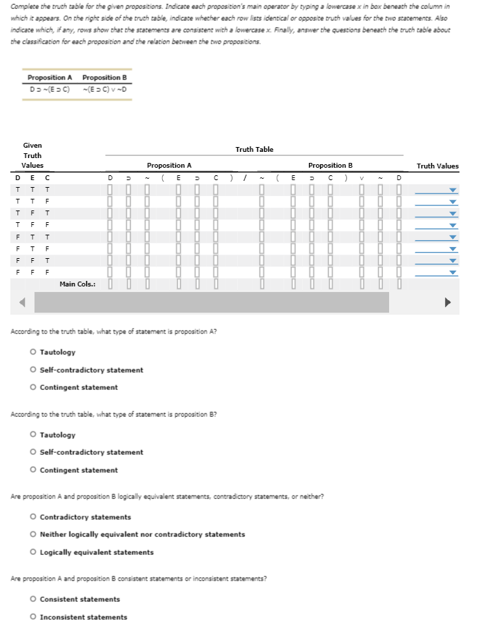 Solved Complete The Truth Table For The Given Propositions. | Chegg.com