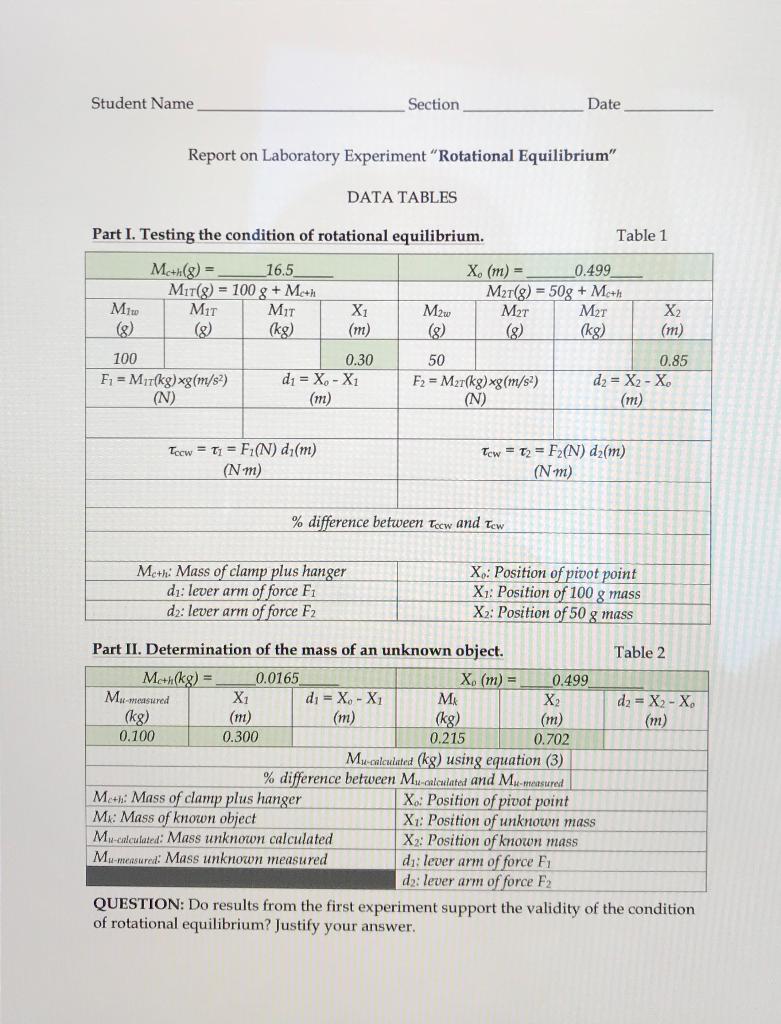 Solved Student Name Section Date Report on Laboratory | Chegg.com
