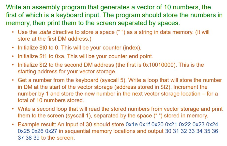Solved Write an assembly program that generates a vector of | Chegg.com