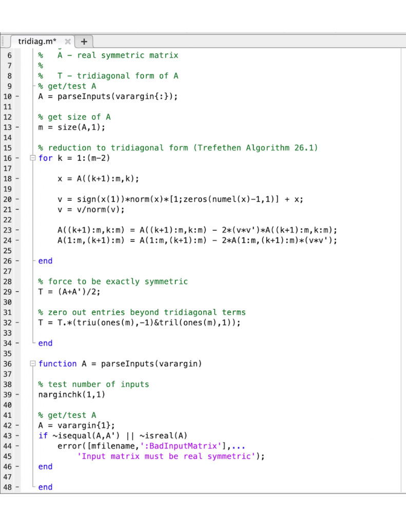 tridiag.m* x + A real symmet ric matrix 6 7 T | Chegg.com