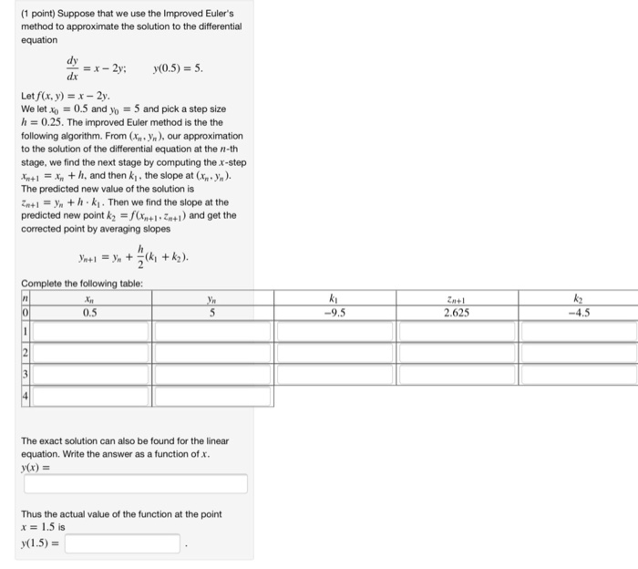 Solved 1 Point Suppose That We Use The Improved Euler S