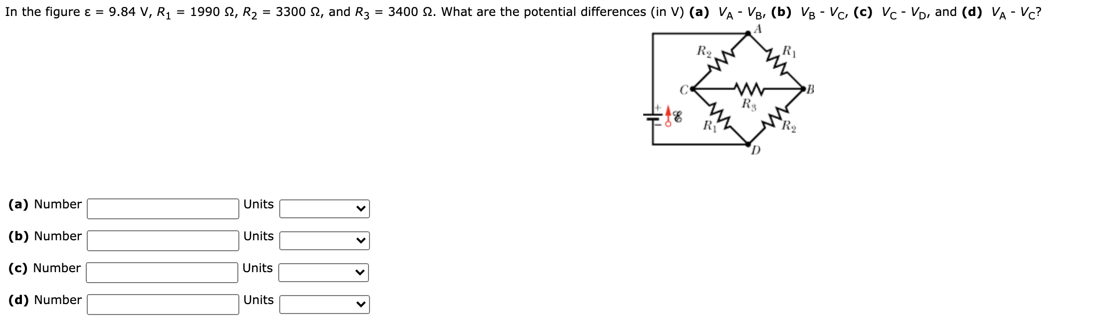 Solved In the figure ε = 9.84 V, R1 = 1990 12, R2 = 3300 12, | Chegg.com