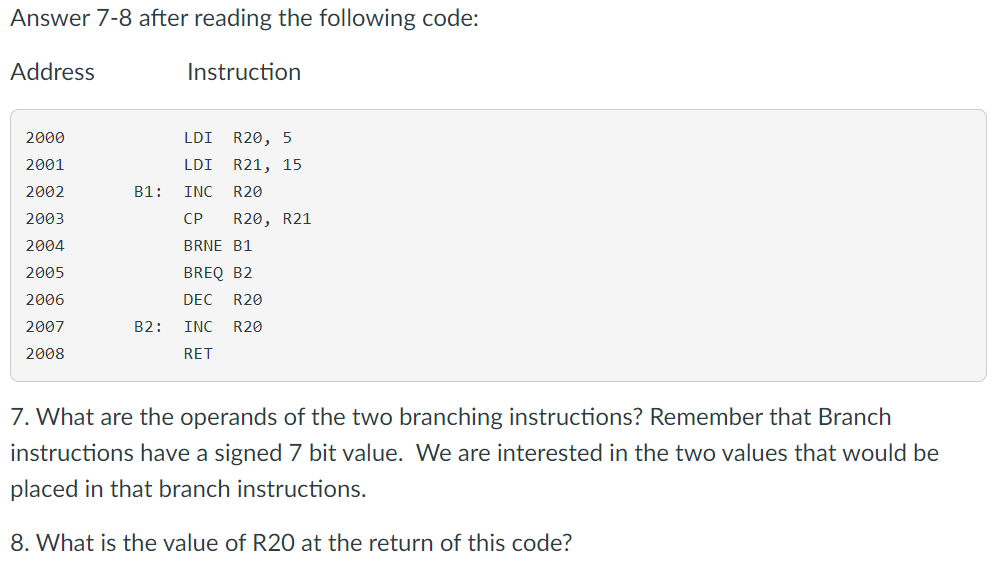 Solved Answer 7-8 after reading the following code: Address | Chegg.com