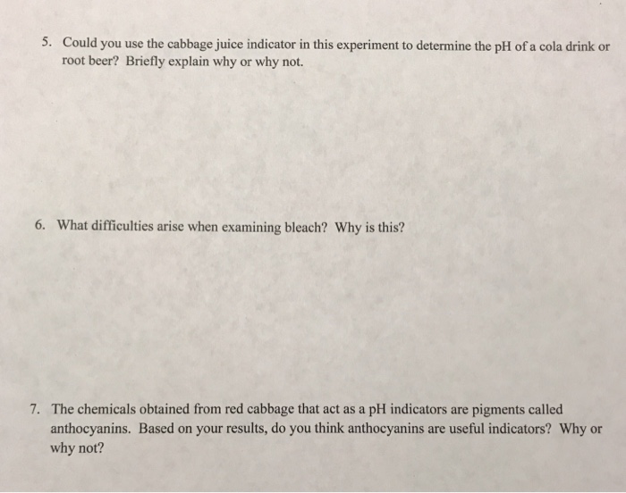 Solved 5. Could you use the cabbage juice indicator in this