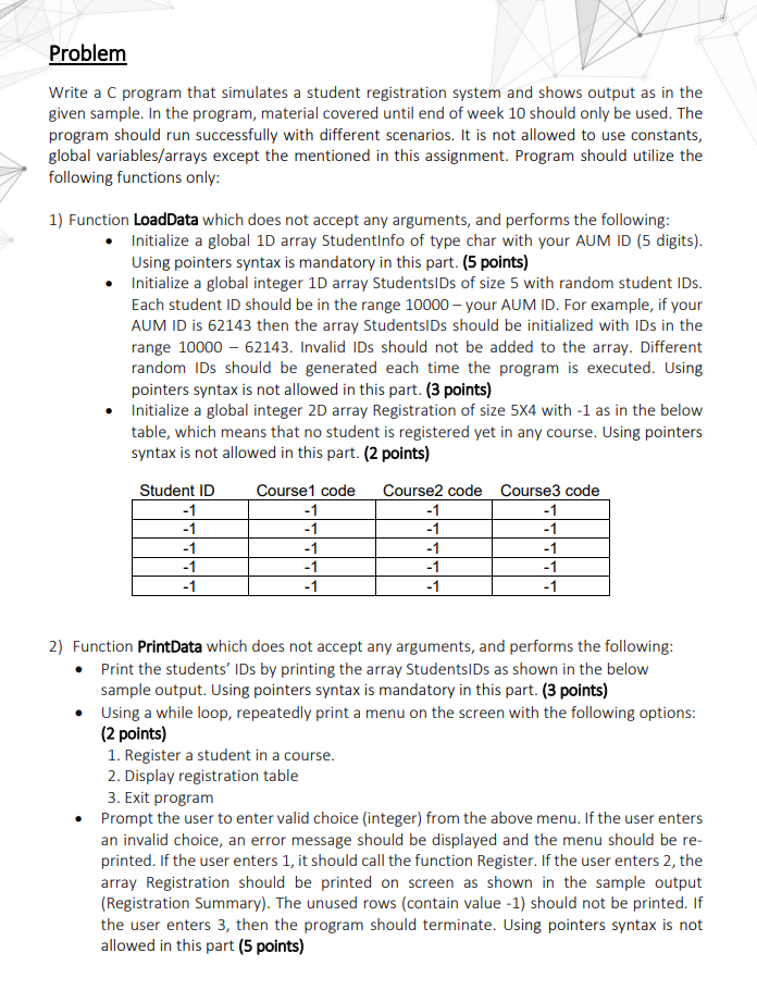 Solved Problem Write a C program that simulates a student | Chegg.com
