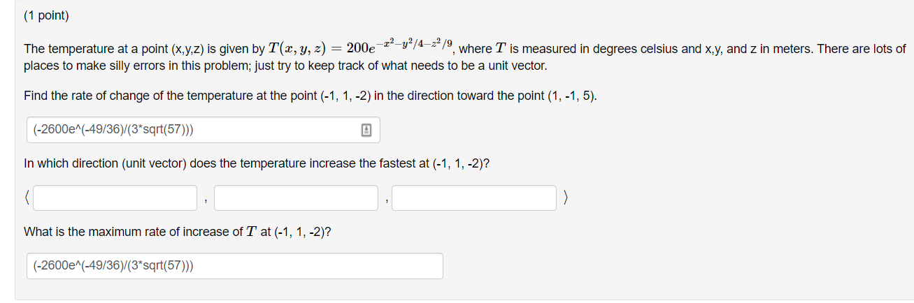 Solved The temperature at a point (x,y,z) is given by | Chegg.com