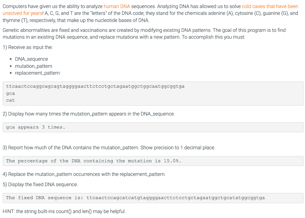 Solved Please Python! LAB: Fixing DNA Mutations Instructor | Chegg.com