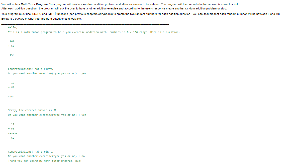 Solved you will write a math tutor program your program chegg