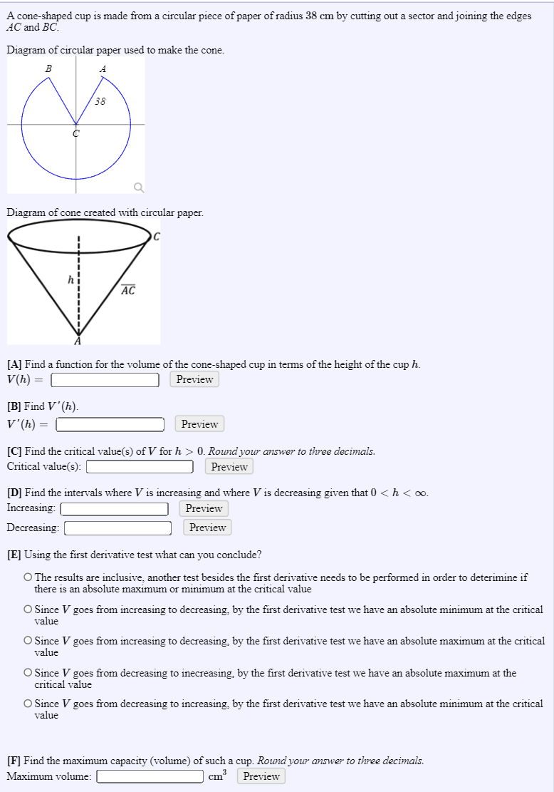 Solved A coneshaped cup is made from a circular piece of