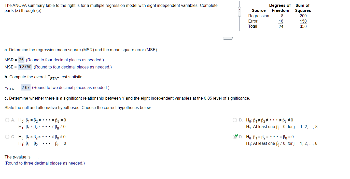 Solved The ANOVA summary table to the right is for a | Chegg.com