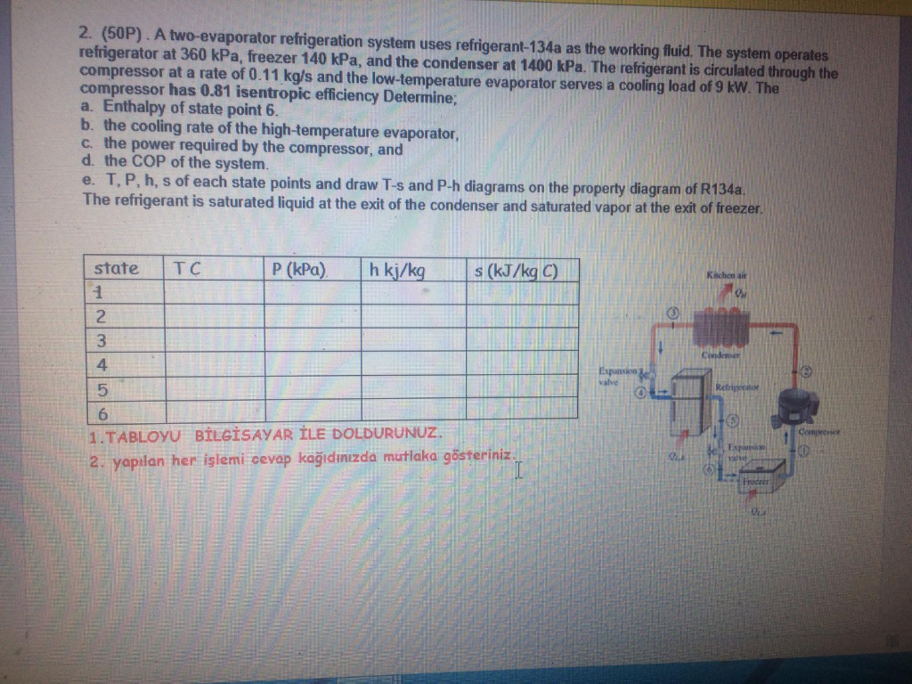Solved 2. (50P). A twoevaporator refrigeration system uses