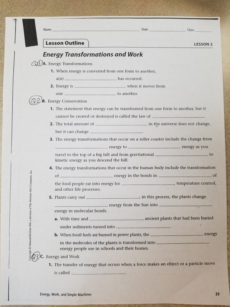 Conservation Of Energy Worksheet Answers