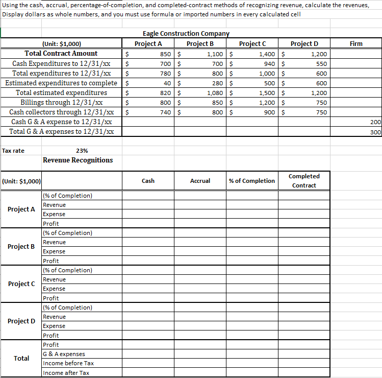 Using the cash, accrual, percentage-of-completion, | Chegg.com