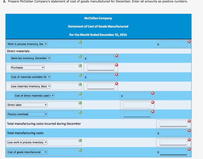 Solved Manufacturing Income Statement, Statement of Cost of | Chegg.com