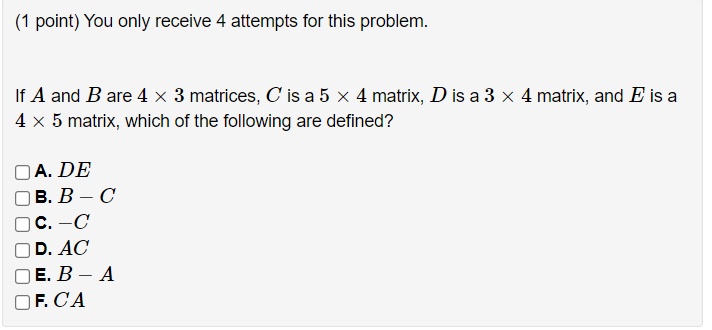 Solved (1 point) You only receive 4 attempts for this | Chegg.com
