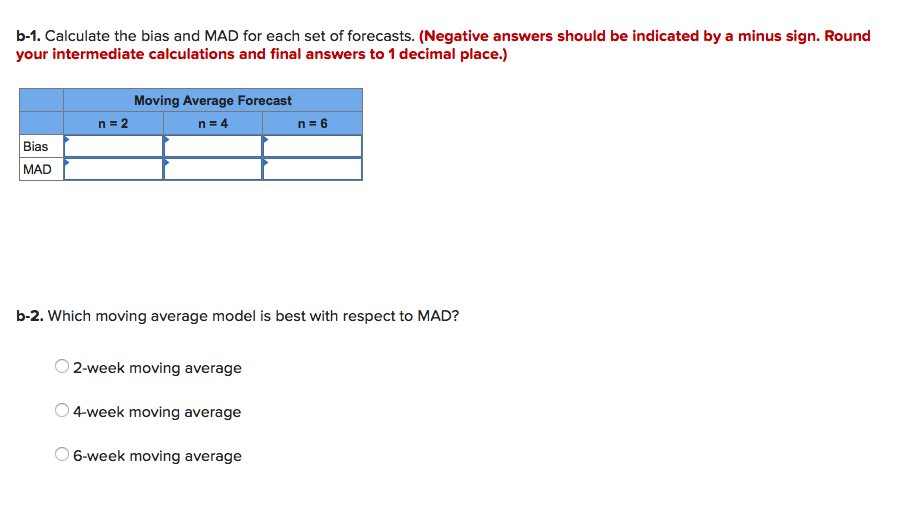 Solved b-1. Calculate the bias and MAD for each set of | Chegg.com