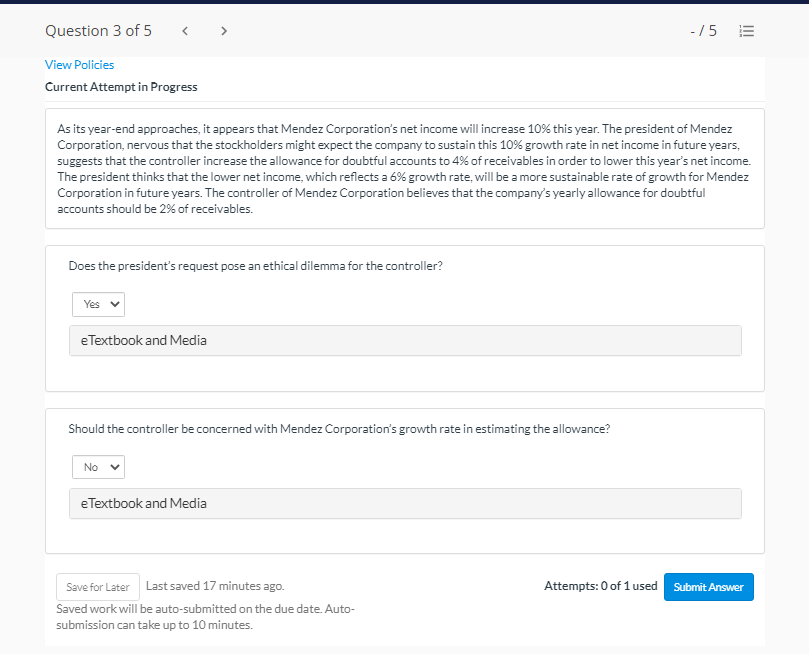 Solved Question 3 of 5 -/5 View Policies Current Attempt in | Chegg.com