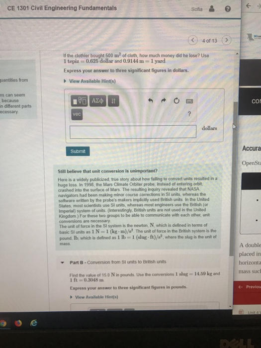 Solved CE 1301 Civil Engineering Fundamentals ?) 40113