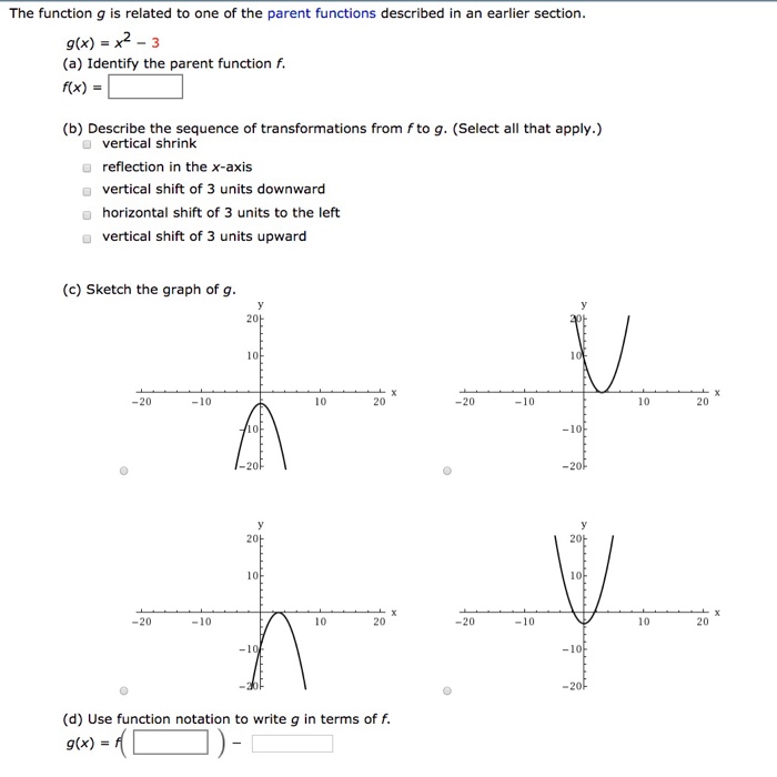 Solved The function g is related to one of the parent | Chegg.com