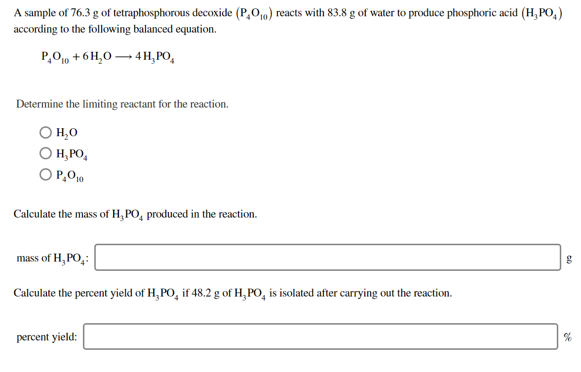 Solved A Sample Of 76.3 G Of Tetraphosphorous Decoxide (P