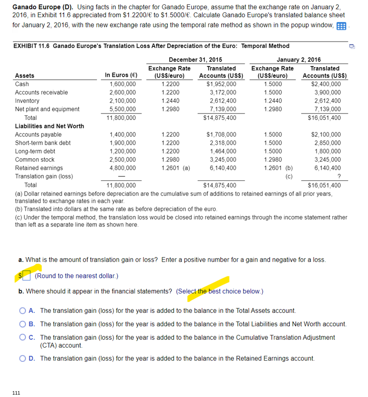 Ganado Europe (D). Using facts in the chapter for