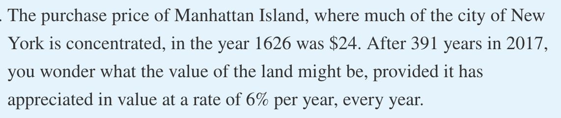 Solved The purchase price of Manhattan Island, where much of | Chegg.com