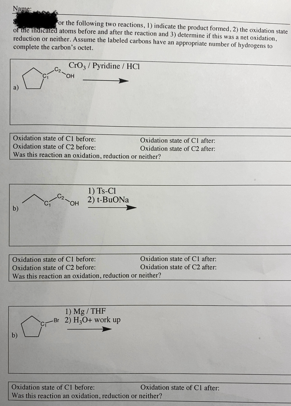Solved Name: For the following two reactions, 1) indicate | Chegg.com