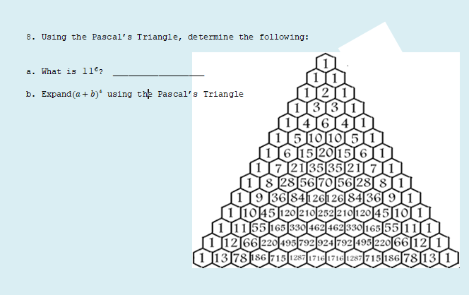 Solved 8. Using The Pascal's Triangle, Determine The | Chegg.com