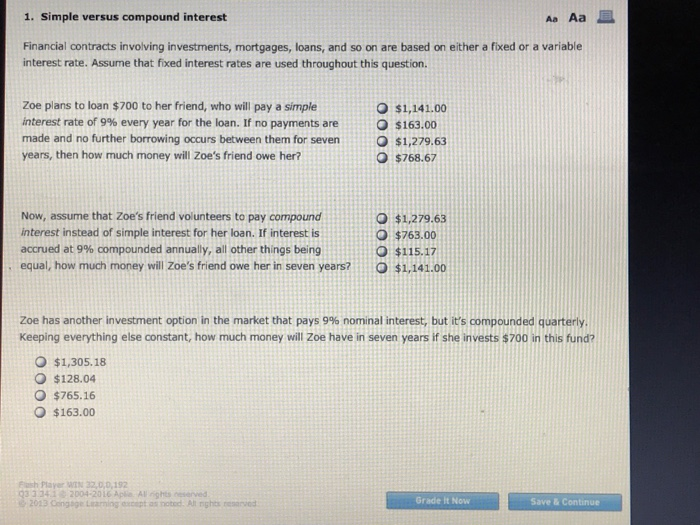 Solved 1. Simple versus compound interest Aa Aa Financial | Chegg.com