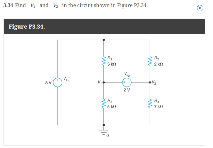Solved 3.34 Find V1 and V2 in the circuit shown in Figure | Chegg.com