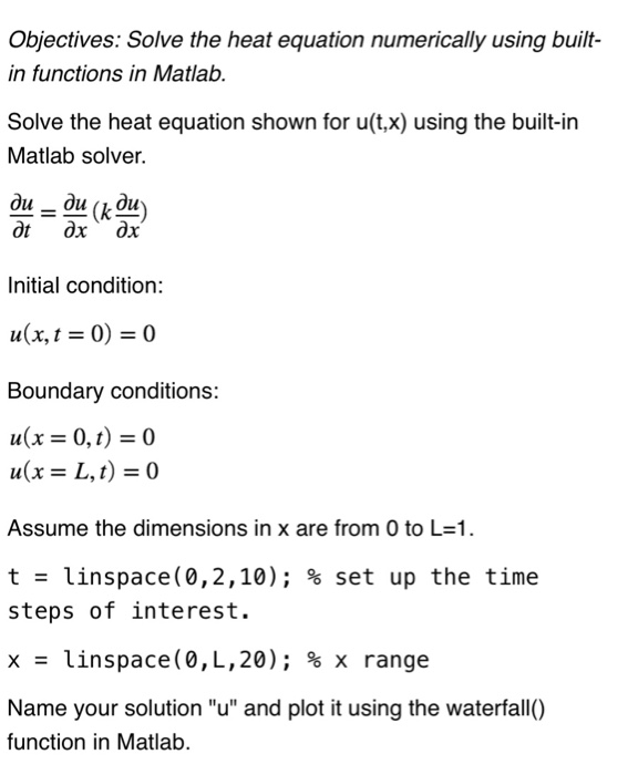 Solved Objectives: Solve the heat equation numerically using | Chegg.com