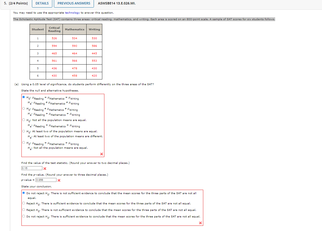 Solved The Scholastic Aptitude Test (SAT) contains three | Chegg.com