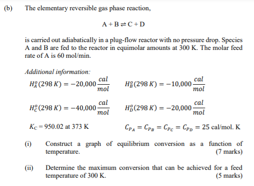 (6) The Elementary Reversible Gas Phase Reaction, | Chegg.com