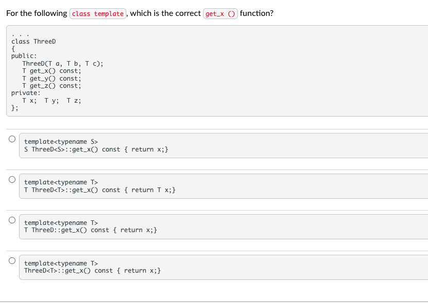 Solved For the following class template, which is the | Chegg.com