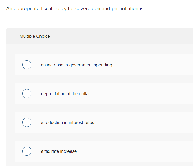 Solved An appropriate fiscal policy for severe demandpull