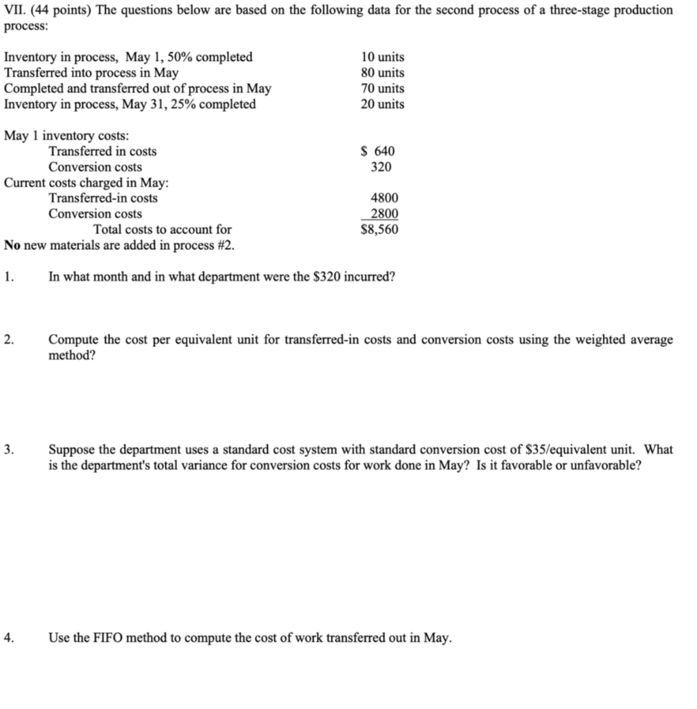 Solved VII. (44 points) The questions below are based on the | Chegg.com