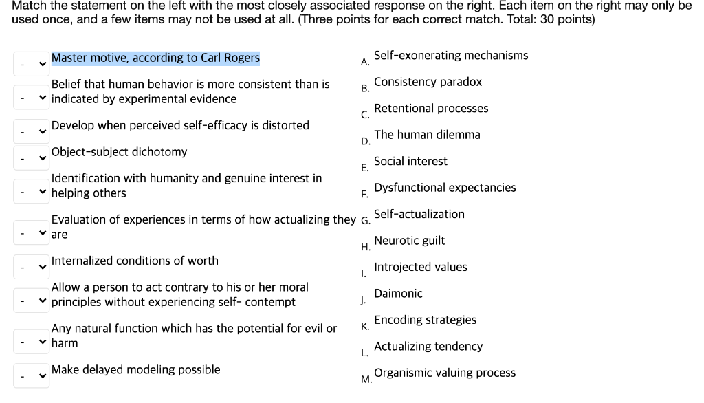 Solved Match the statement on the left with the most closely | Chegg.com
