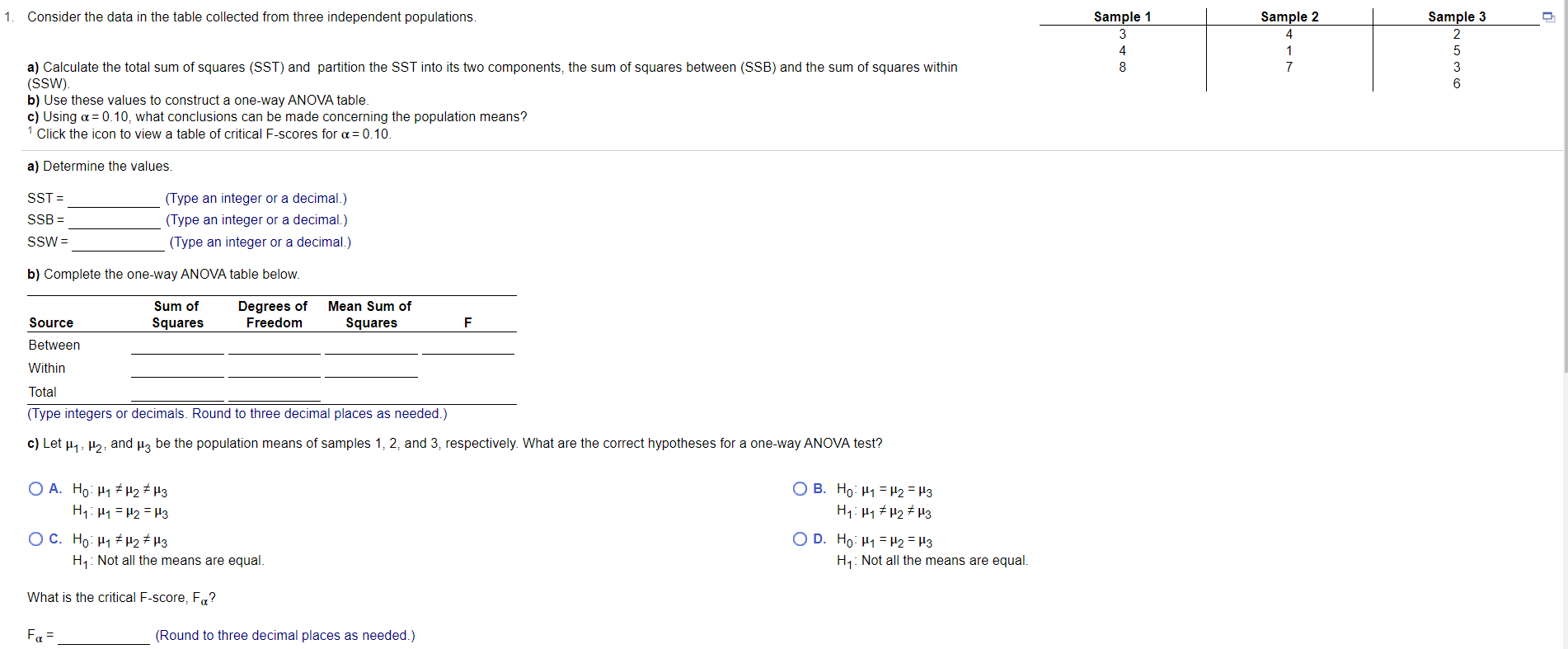 Solved 1. Consider the data in the table collected from | Chegg.com