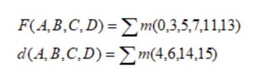 Solved F(A,B,C,D)=∑m(0,3,5,7,11,13)d(A,B,C,D)=∑m(4,6,14,15) | Chegg.com